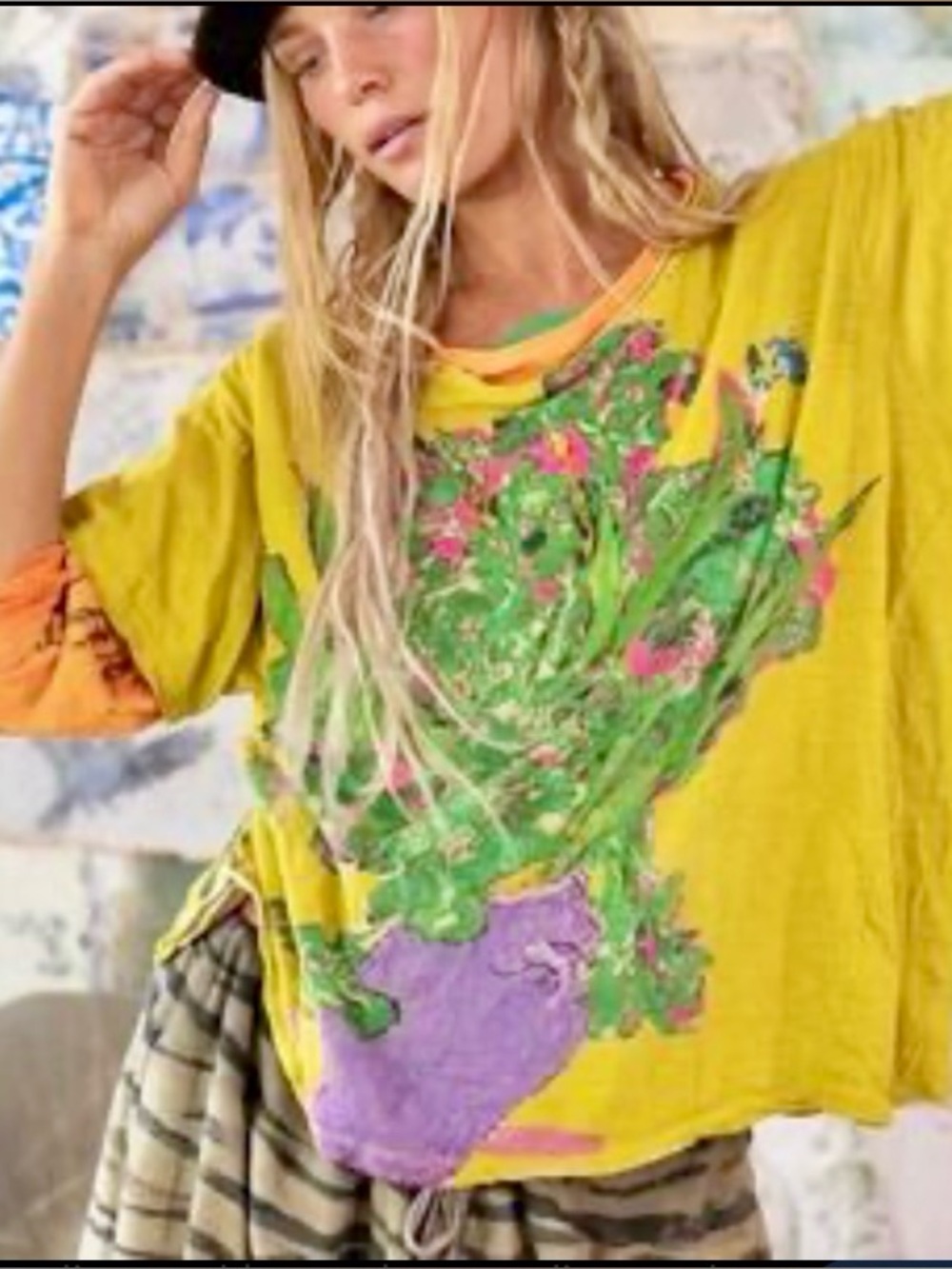 Magnolia Pearl Vincent Find Beauty Yellow  Short Sleeve Tee New With Tags